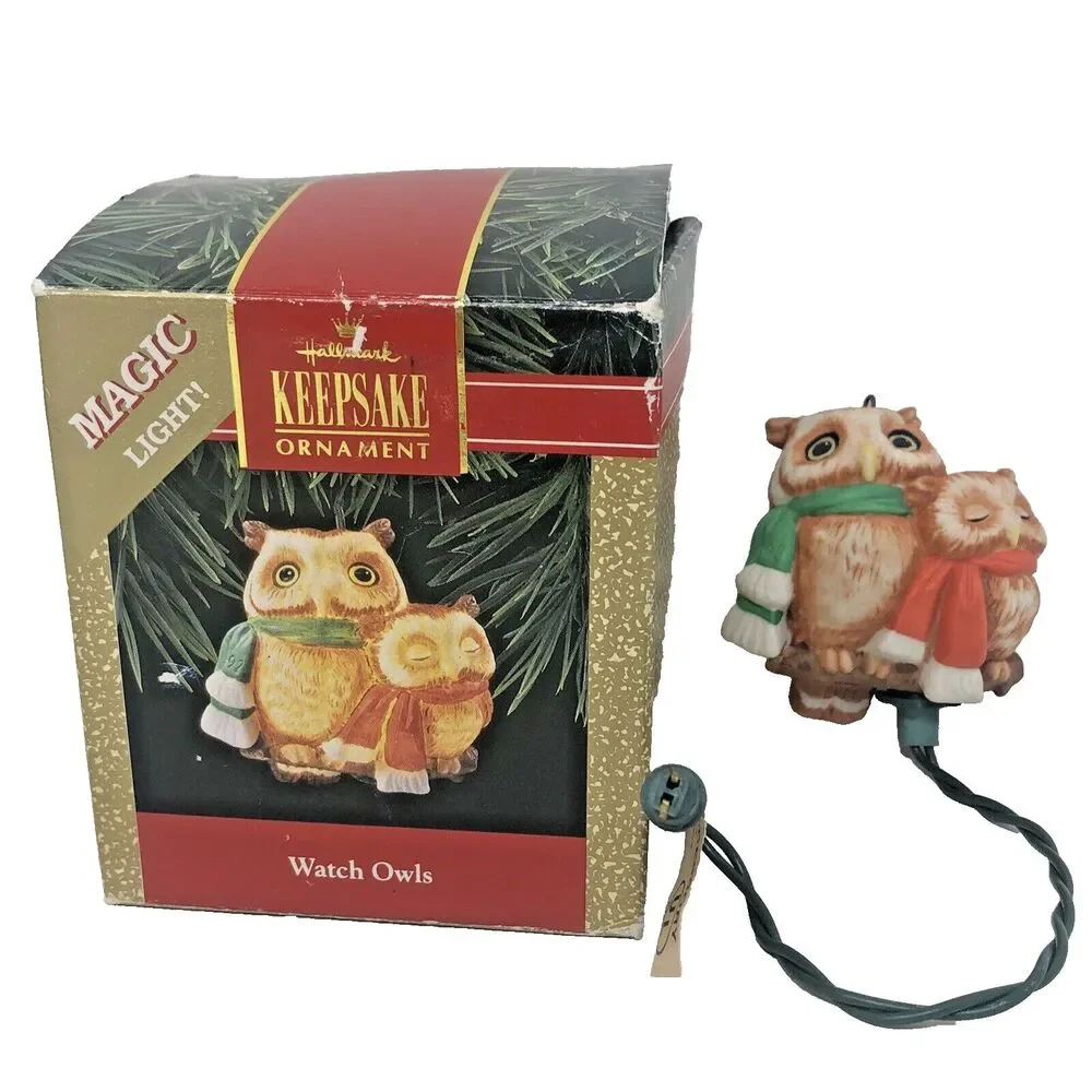 Hallmark Keepsake Magic Light Ornaments Feathered Friends Watch Owl Lamplighter